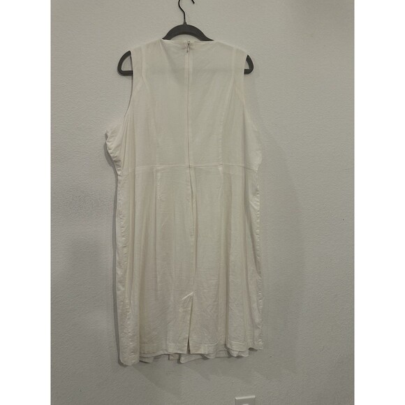 Nina Leonard White Buttercream Linen Sleeveless Dress Gold Buttons Size 16 - Picture 3 of 8